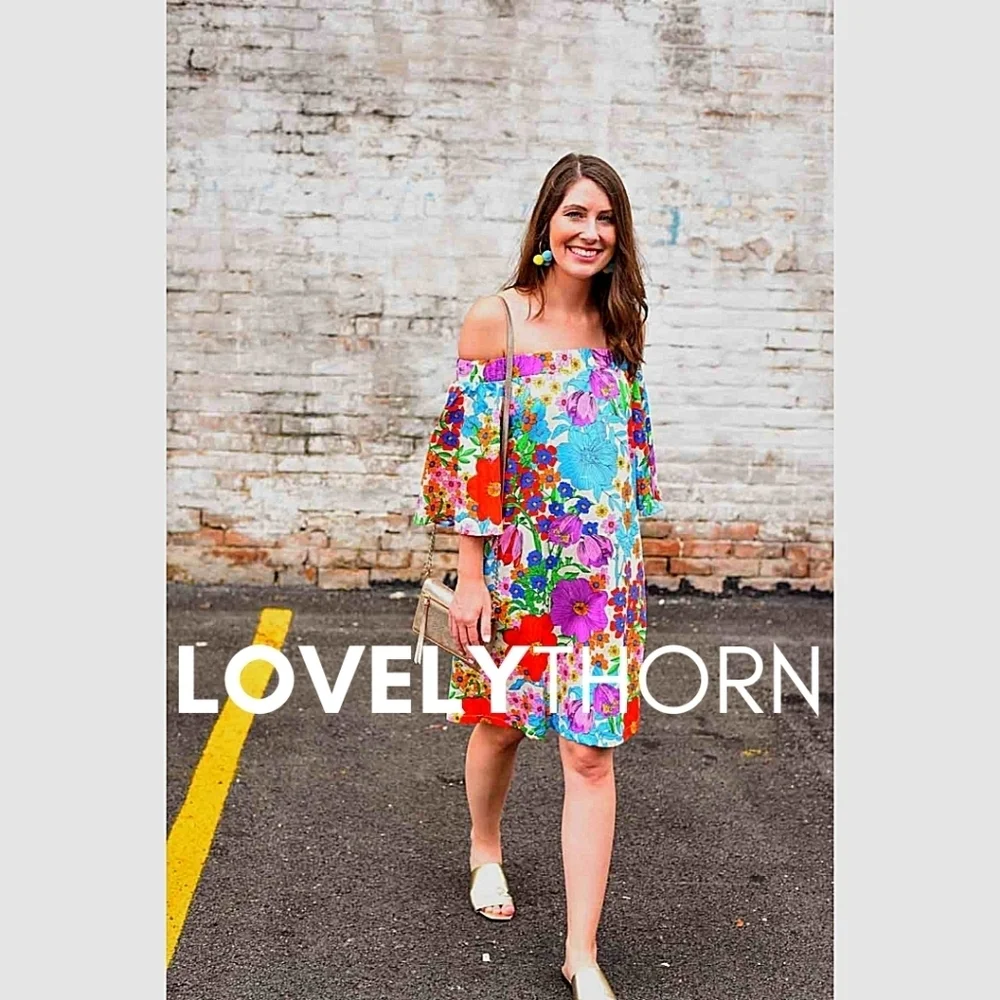 H&M // retro floral printed off-the-shoulder mini dress with pockets - Picture 5 of 12